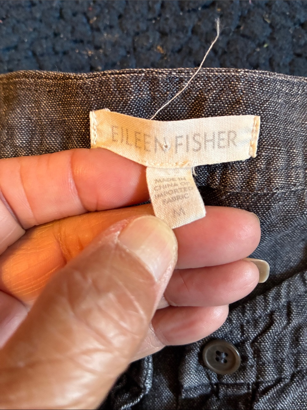 Eileen Fisher Indigo Button-Front 100% Linen Tunic - Picture 4 of 6